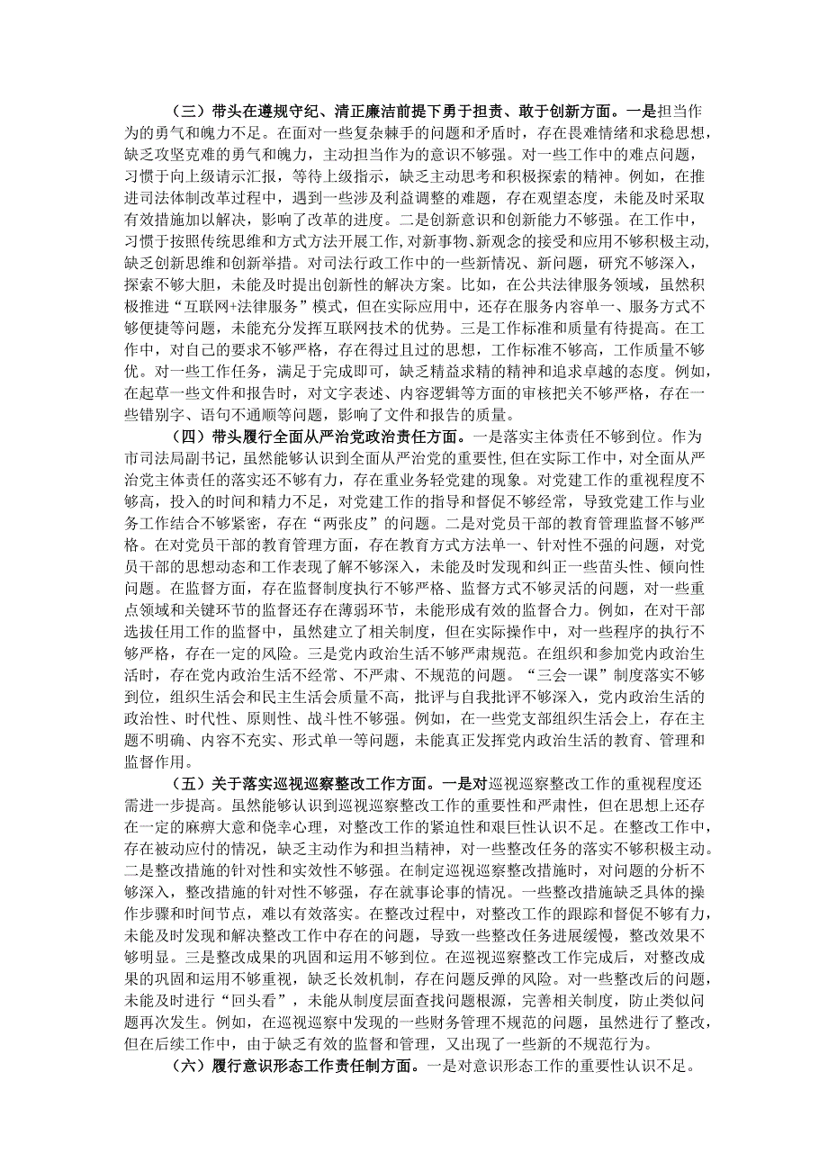 市司法局副书记2024年民主生活会个人对照检查发言材料.docx_第2页