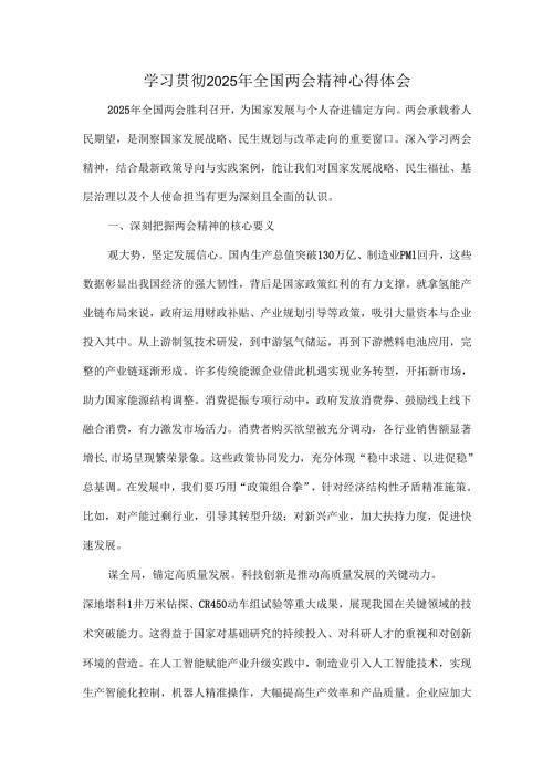 学习贯彻2025年全国两会精神心得体会.docx