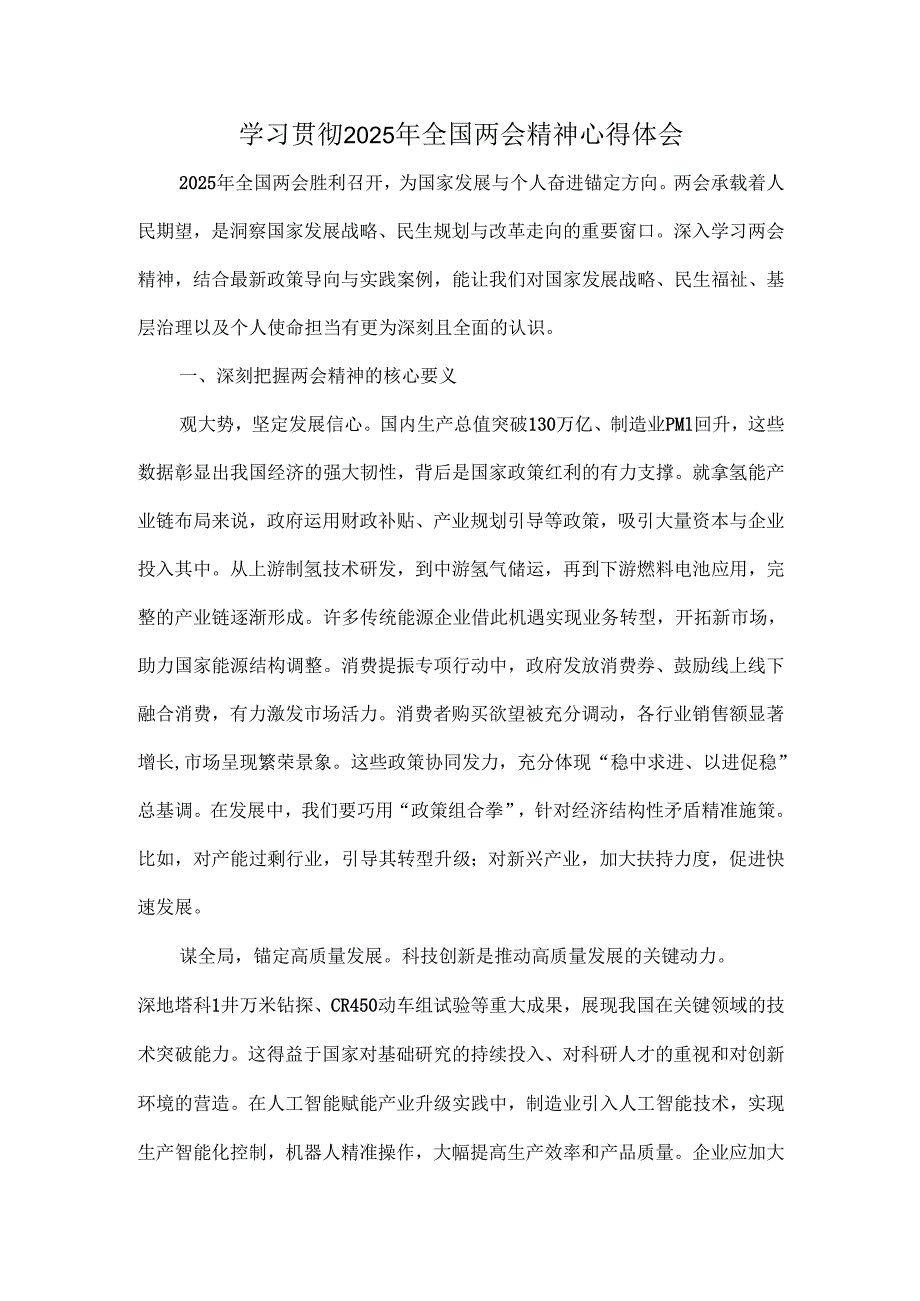 学习贯彻2025年全国两会精神心得体会.docx_第1页