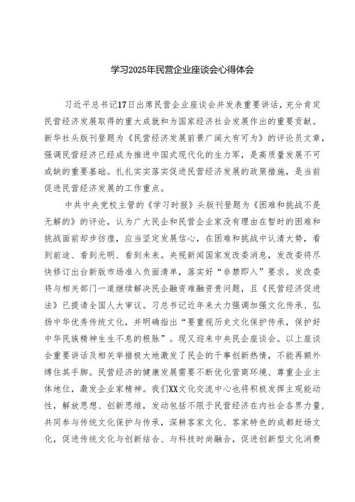 六篇 学习2025年民营企业座谈会心得体会专题资料.docx