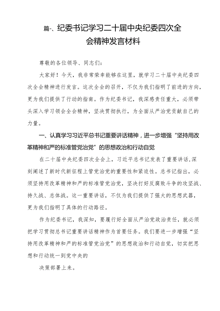纪委书记学习二十中央纪委四次全会精神发言材料（共11篇）.docx_第2页