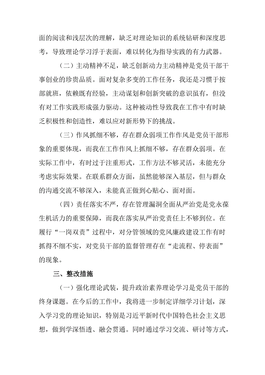 党员干部学习2024《民主生活》专题会发言工作汇报（6份）73.docx_第3页