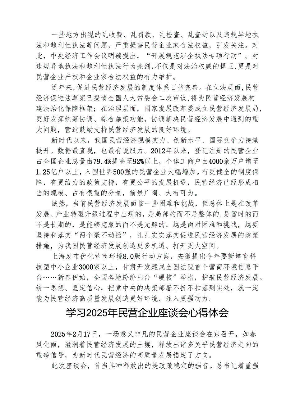 学习民营企业座谈会重要讲话支持民营经济发展壮大心得体会（共5篇）.docx_第2页