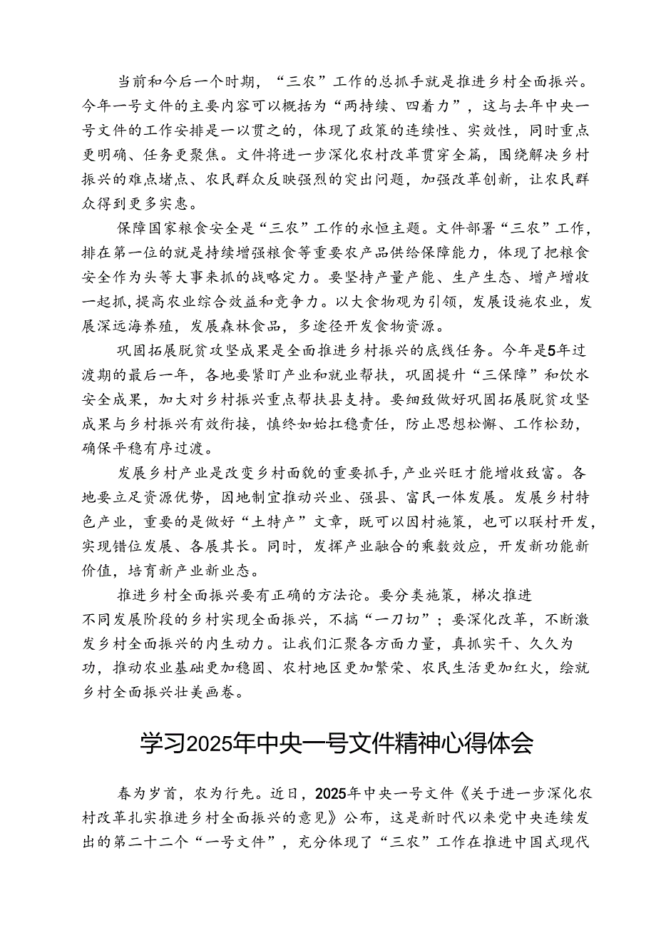 2025年基层干部深度学习《中央一号文件》内容精神心得体会 五篇.docx_第3页