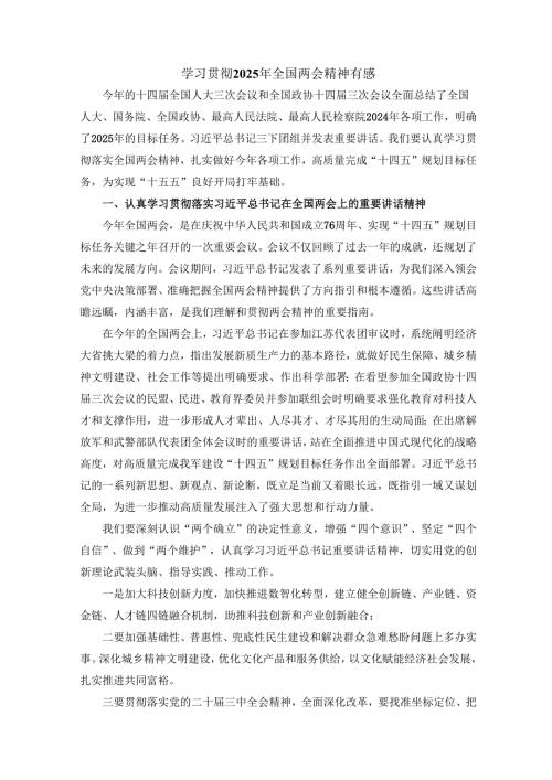 学习贯彻两会精神讲话稿发言稿.docx