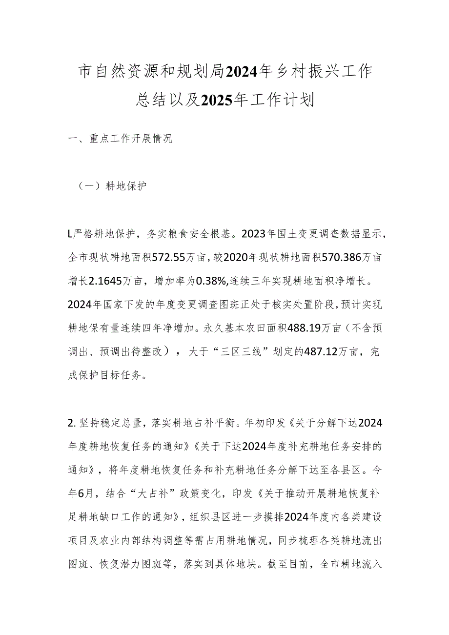 市自然资源和规划局2024年乡村振兴工作总结以及2025年工作计划.docx_第1页