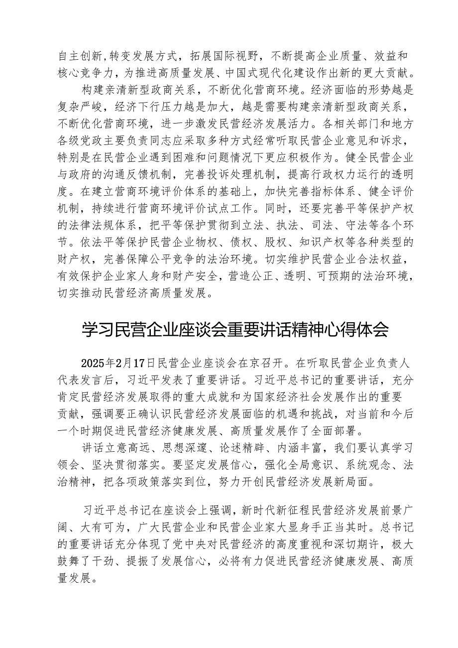 学习贯彻在的民营企业座谈会上重要讲话心得体会 五篇.docx_第2页
