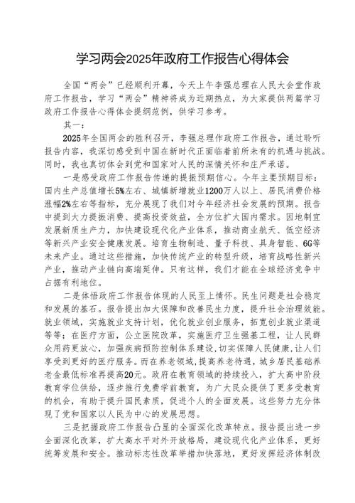 学习两会2025年政府工作报告心得体会范文精选(8篇).docx