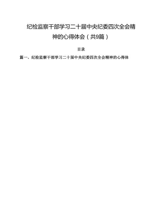 （9篇）纪检监察干部学习二十中央纪委四次全会精神的心得体会范文(1).docx
