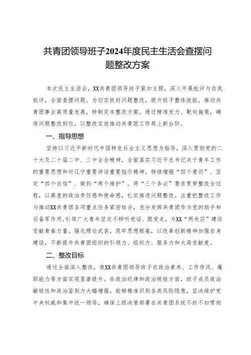 共青团领导班子2024民主生活会查摆问题整改方案(1).docx