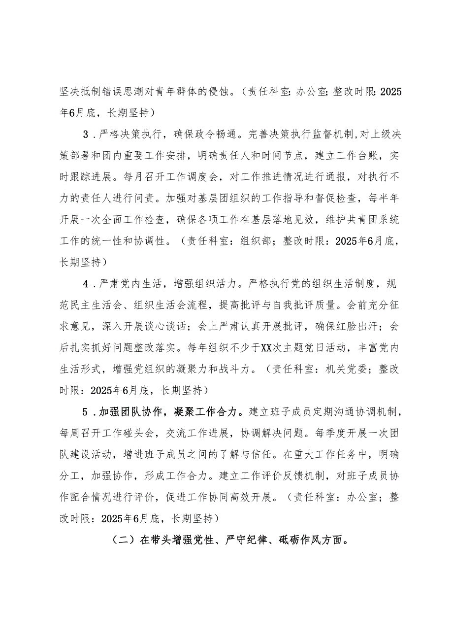 共青团领导班子2024民主生活会查摆问题整改方案(1).docx_第3页