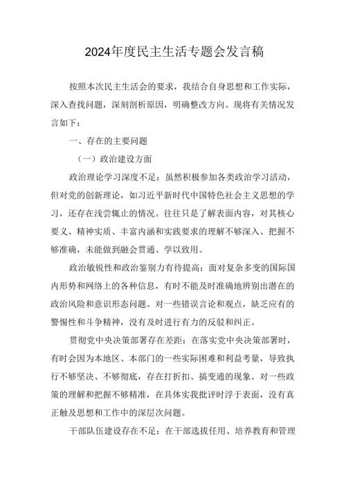民警学习2024民主生活专题会发言工作汇报（8份）.docx