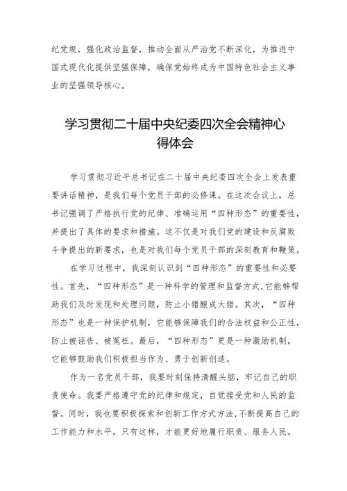 纪检干部学习贯彻二十中央纪委四次全会精神的心得体会发言材料14篇.docx