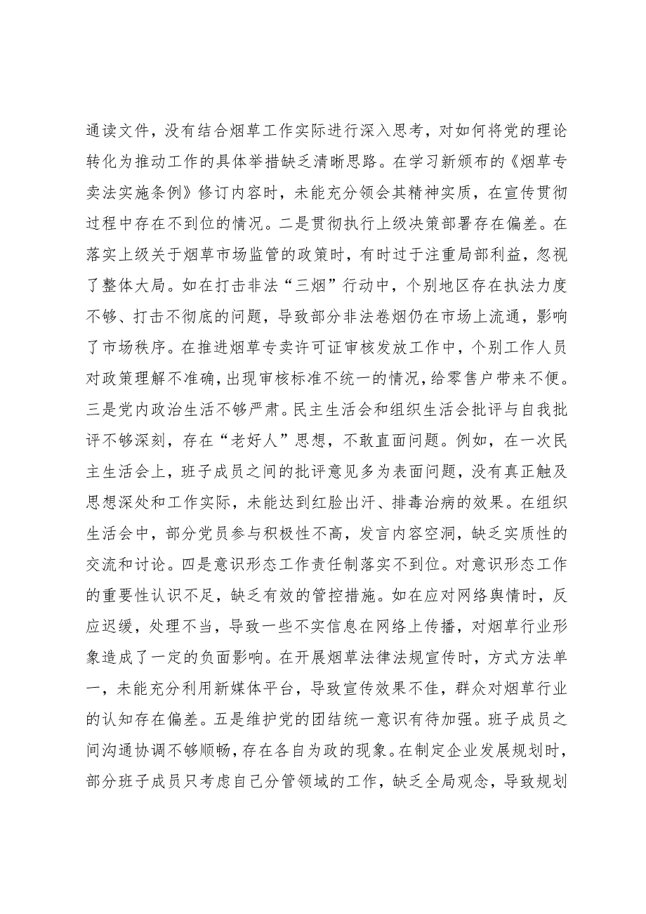 农业农村局党组、公司党委、供电公司20242025民主生活会领导班子对照检视剖析材料.docx_第3页