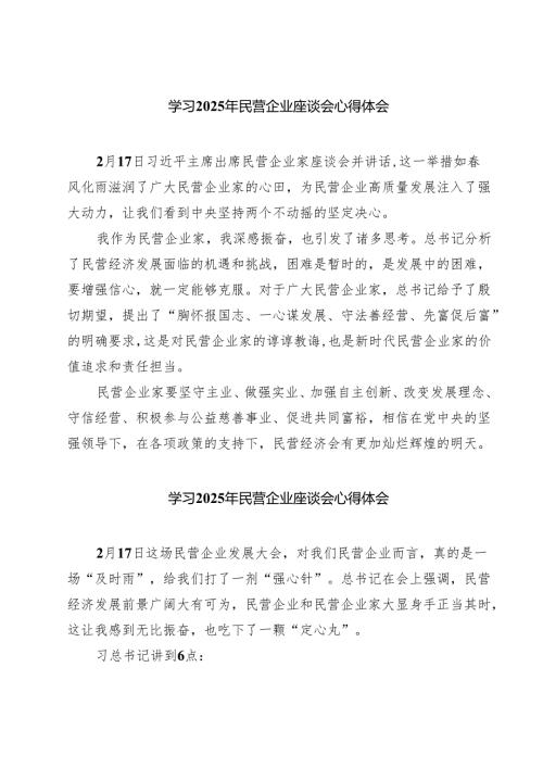 5篇 学习2025年民营企业座谈会心得体会精选(1).docx