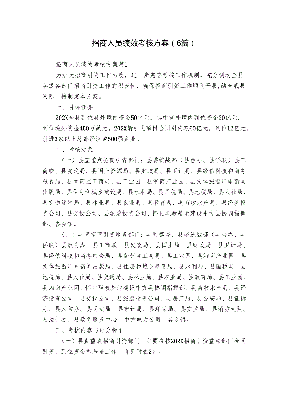 招商人员绩效考核方案（6篇）.docx_第1页
