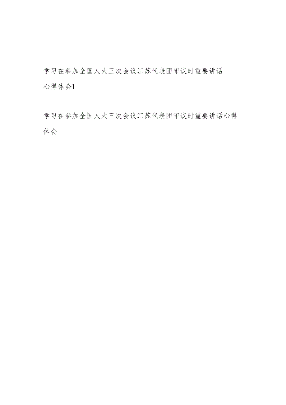 学习在参加2025年全国人大三次会议江苏代表团审议时重要讲话心得体会研讨发言2篇.docx_第1页