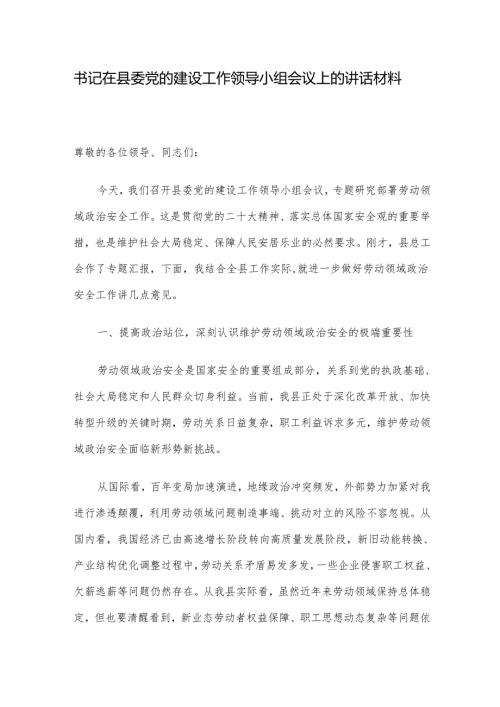 书记在县委党的建设工作领导小组会议上的讲话材料.docx