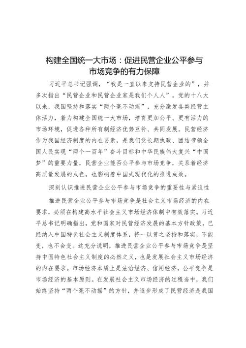 构建全国统一大市场：促进民营企业公平参与市场竞争的有力保障.docx
