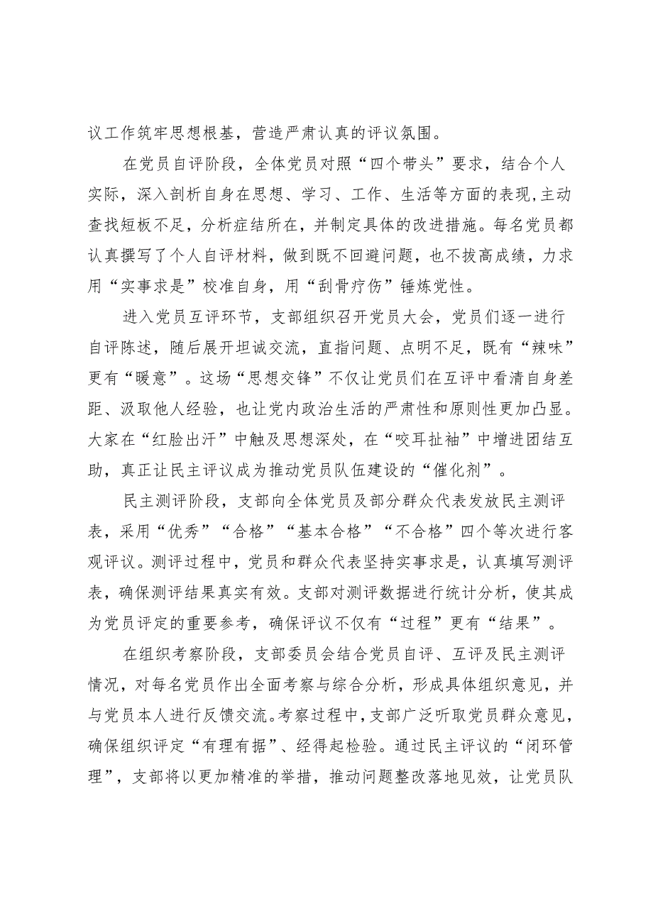 2025年党支部组织生活会支部民主评议党员情况总结报告及主持词.docx_第2页