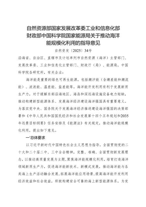 2025《关于推动海洋能规模化利用的指导意见》.docx