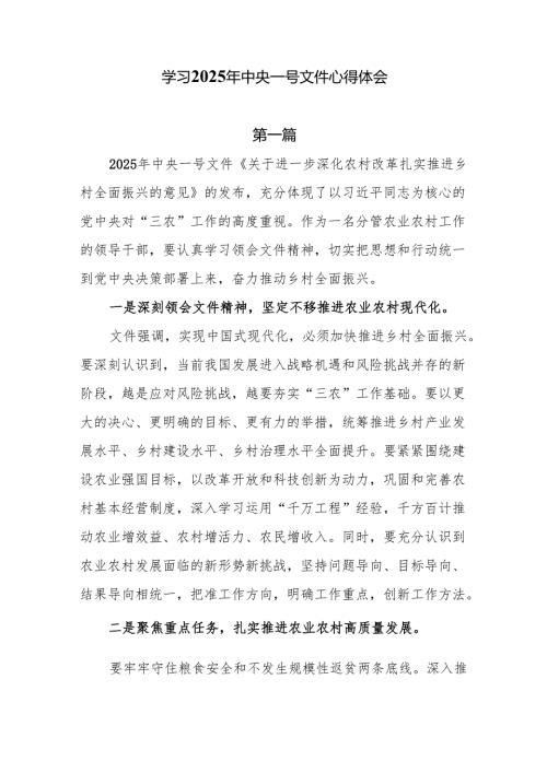 学习2025年中央一号文件心得体会7篇.docx
