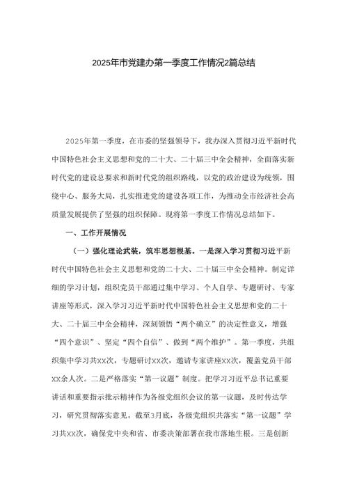 2025年市党建办第一季度工作情况2篇总结.docx