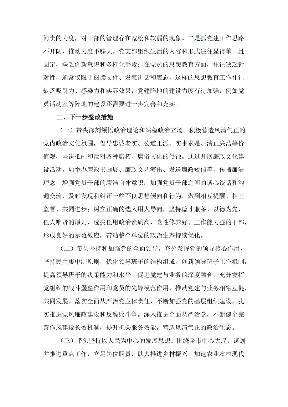六篇市直单位党组书记2025年民主生活会个人对照检查发言材料（四个带头）.docx_第3页
