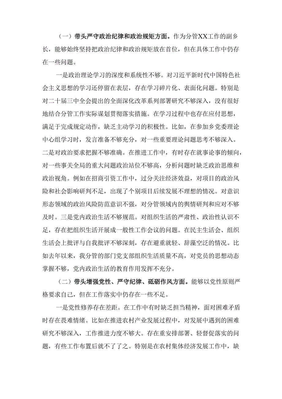 副乡镇长2024民主生活会个人对照检查材料 （四个带头）.docx_第2页