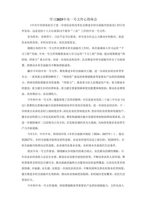 学习2025中央一号文件心得体会二.docx