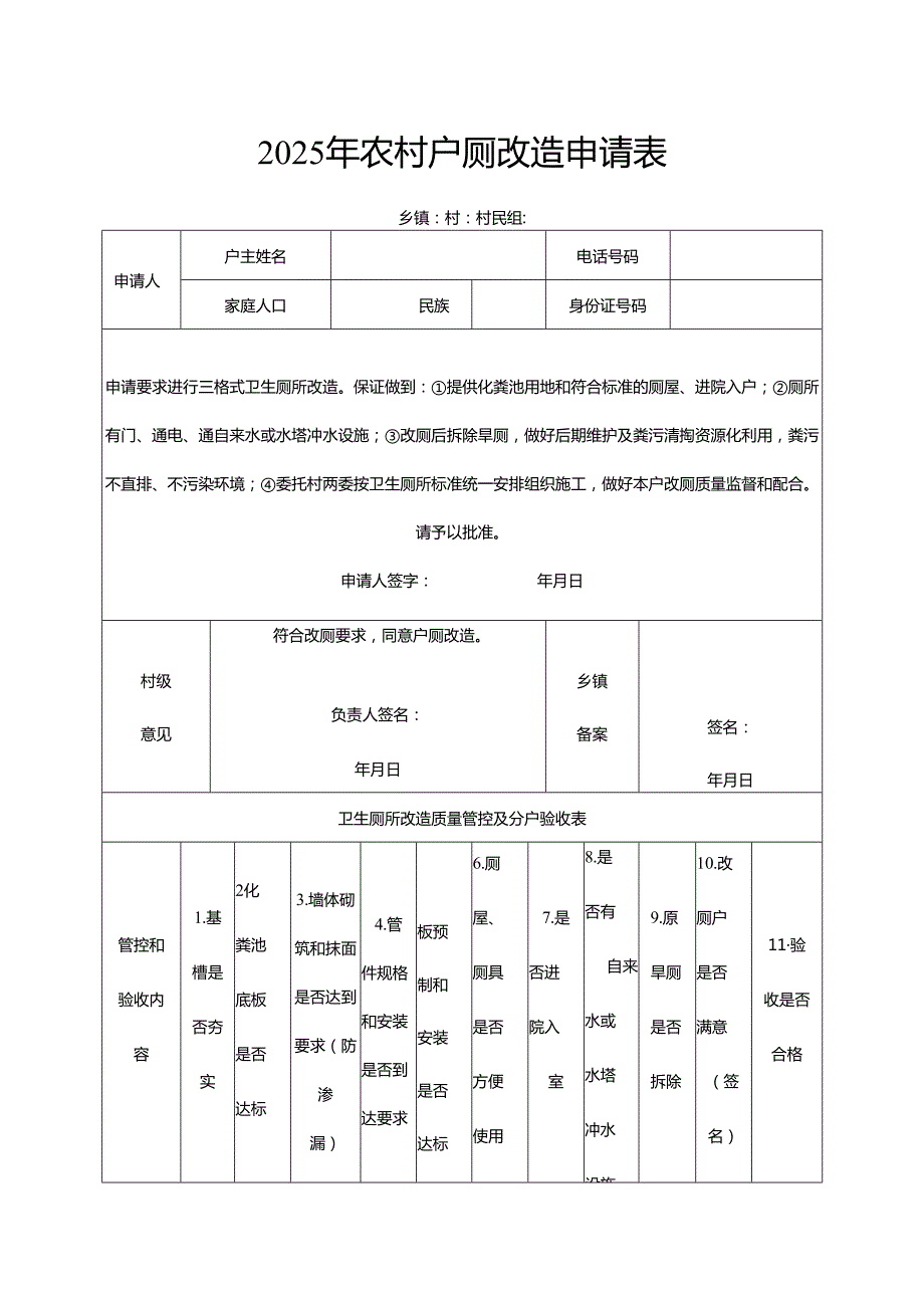 2025年农村户厕改造申请表.docx_第1页