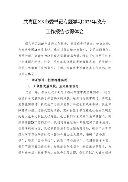 共青团市委书记专题学习2025年政府工作报告心得体会.docx