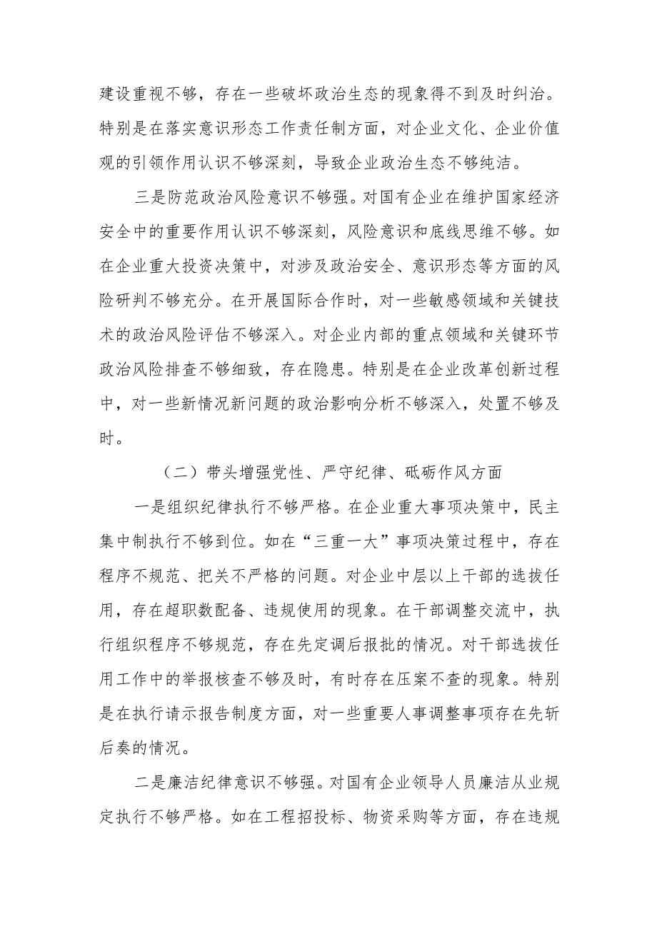 最新国企党委书记2024民主生活个人四个带头检查材料可编辑文档.docx_第2页