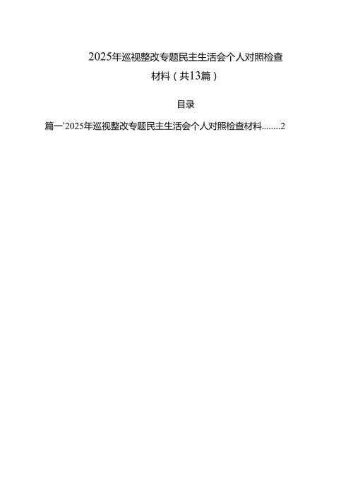 （13篇）2025年巡视整改专题民主生活会个人对照检查材料精选.docx