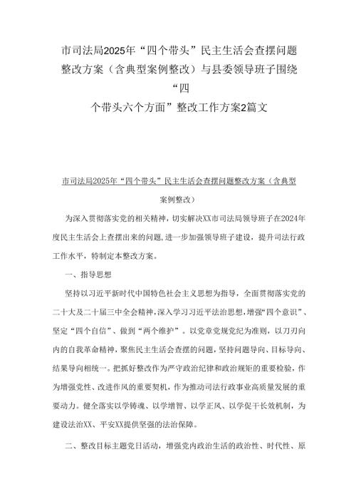 市司法局2025年“四个带头”民主生活会查摆问题整改方案(含典型案例整改)与县委领导班子围绕“四个带头六个方面”整改工作方案2篇文.docx