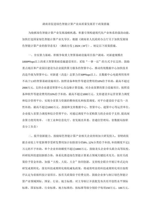 湖南省促进绿色智能计算产业高质量发展若干政策措施全文及解读.docx