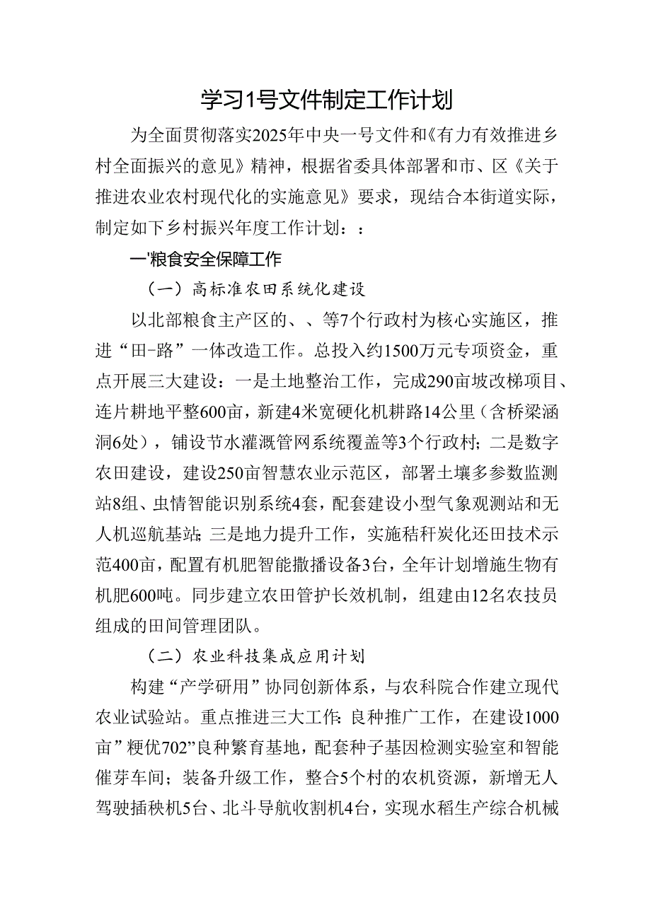 学习2025年中央一号文件制定工作计划.docx_第1页
