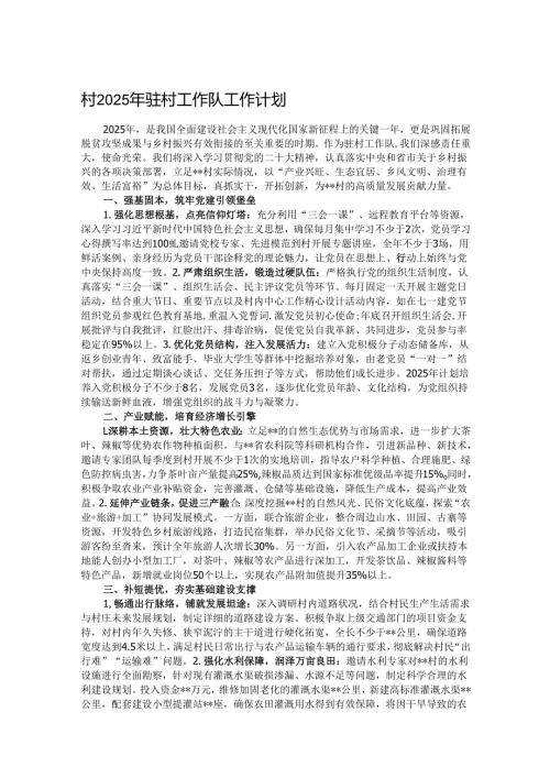 村2025年驻村工作队工作计划.docx