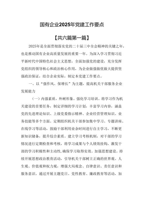 （6篇）国有企业2025年党建工作要点.docx