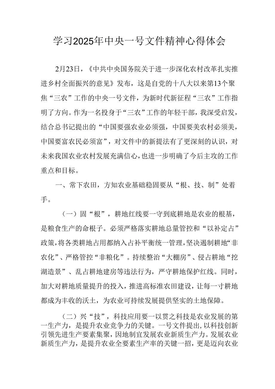 学习2025年中央一号文件精神心得体会 合计5份.docx_第1页