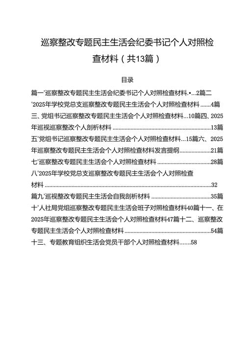 （13篇）巡察整改专题民主生活会纪委书记个人对照检查材料汇编.docx