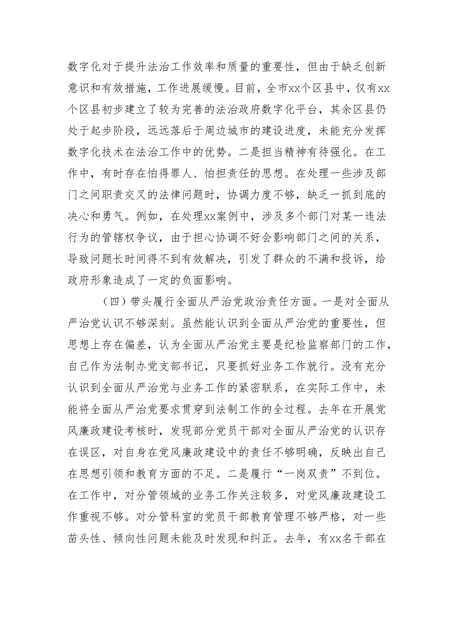 法制办党支部书记2024组织生活会个人对照检查剖析发言材料.docx_第3页