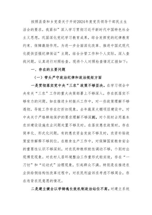 最新副乡长2024年民主生活检查材料发言材料（四个带头）可编辑文档.docx