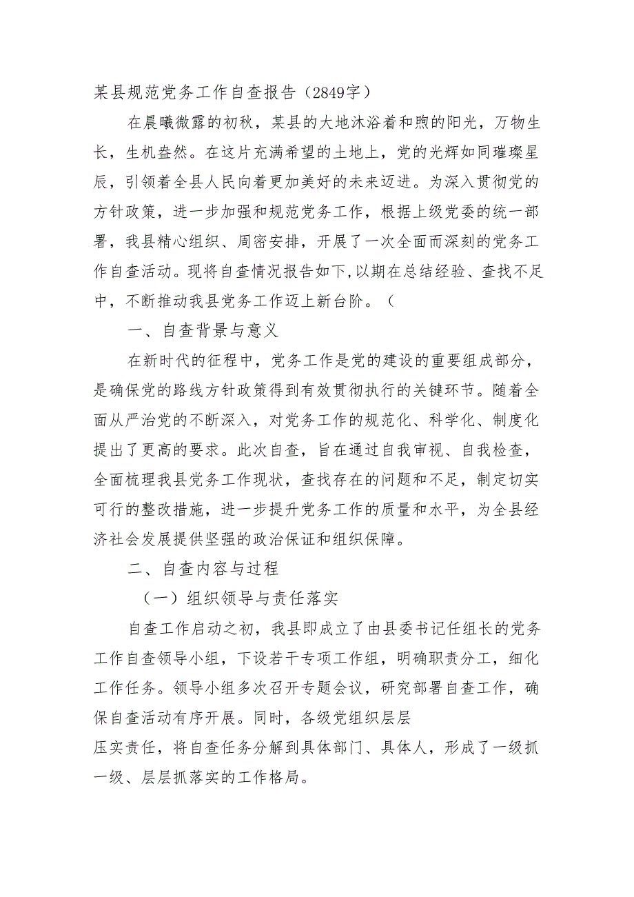 某县规范党务工作自查报告（2849字）.docx_第1页