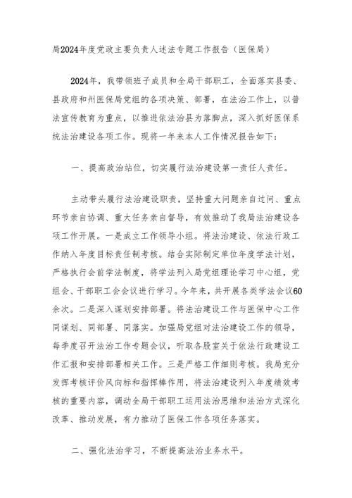 局2024党政主要负责人述法专题工作报告（医保局）.docx
