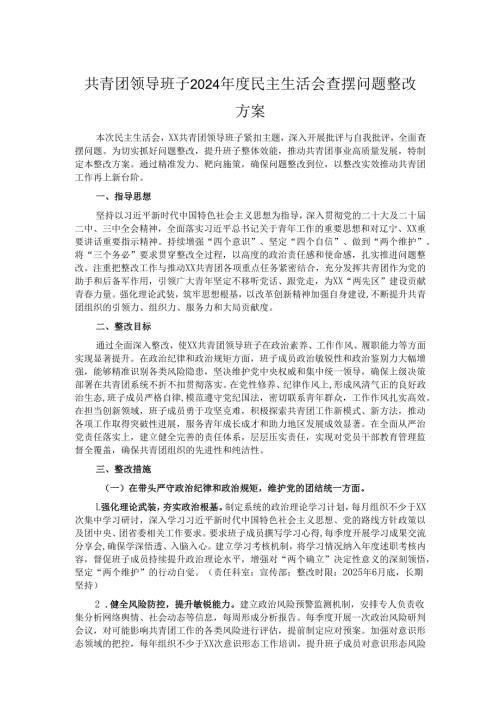 共青团领导班子2024民主生活会查摆问题整改方案.docx