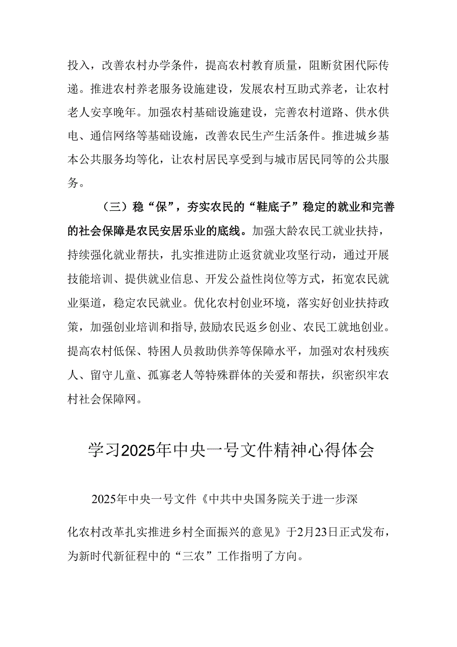学习2025年中央一号文件精神个人心得体会 汇编5份.docx_第1页