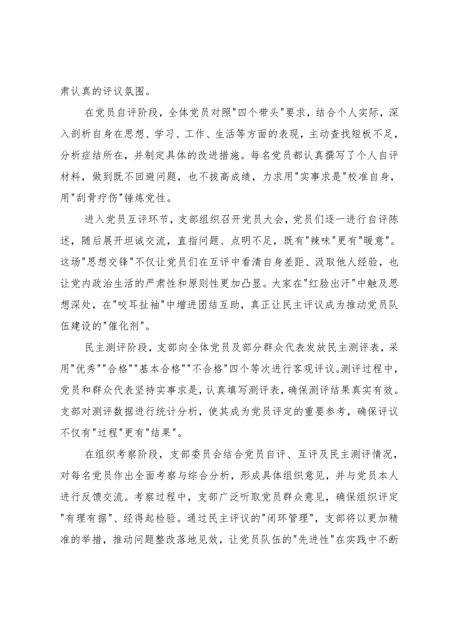 组织生活会支部20242025民主评议党员情况总结报告.docx_第2页