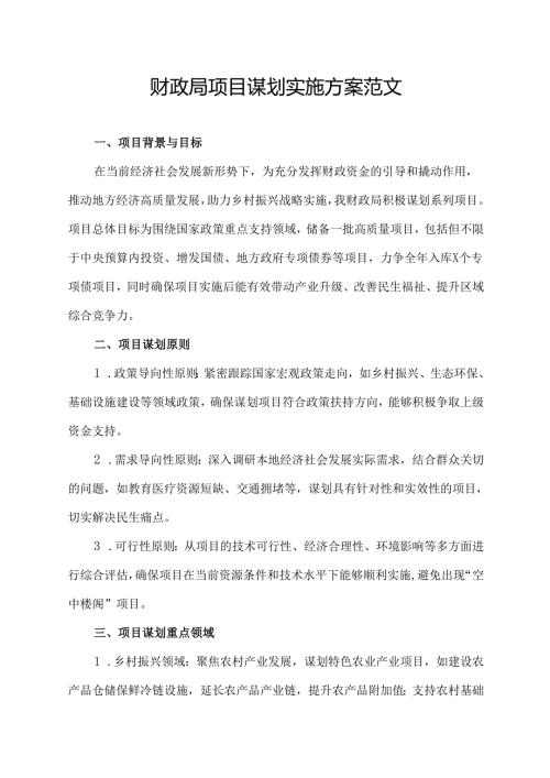 财政局项目谋划实施方案范文.docx