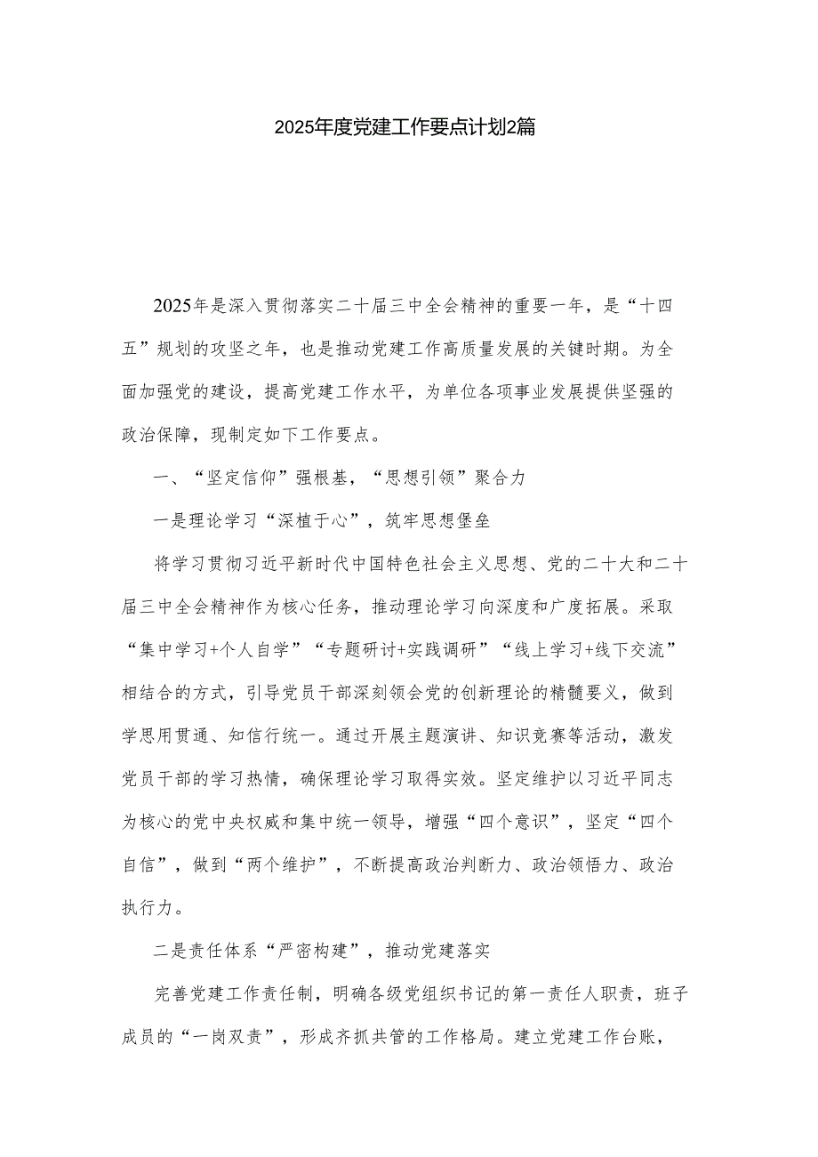 2025党建工作要点计划2篇.docx_第1页